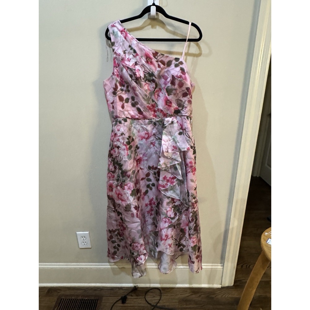 NWT Adrianna Papell One Shoulder Floral High Low Dress Pink Size 18 $199 - Picture 3 of 11